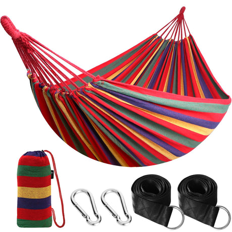 ANYOO Cotton Hammock Portable Camping Hammocks for Hanging Sturdy Garden Comfortable Fabric Hammock with Tree Straps Up to 660lbs with Travel Bag for Camping Outdoor/Indoor Patio Backyard ANYOO