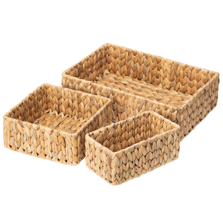 FairyHaus Wicker Baskets for Organizing 3Pack, Large and Small Wicker Storage Baskets Set, Hand Woven Baskets for Storage, Natural Water Hyacinth Storage Baskets for Pantry Shelf FairyHaus