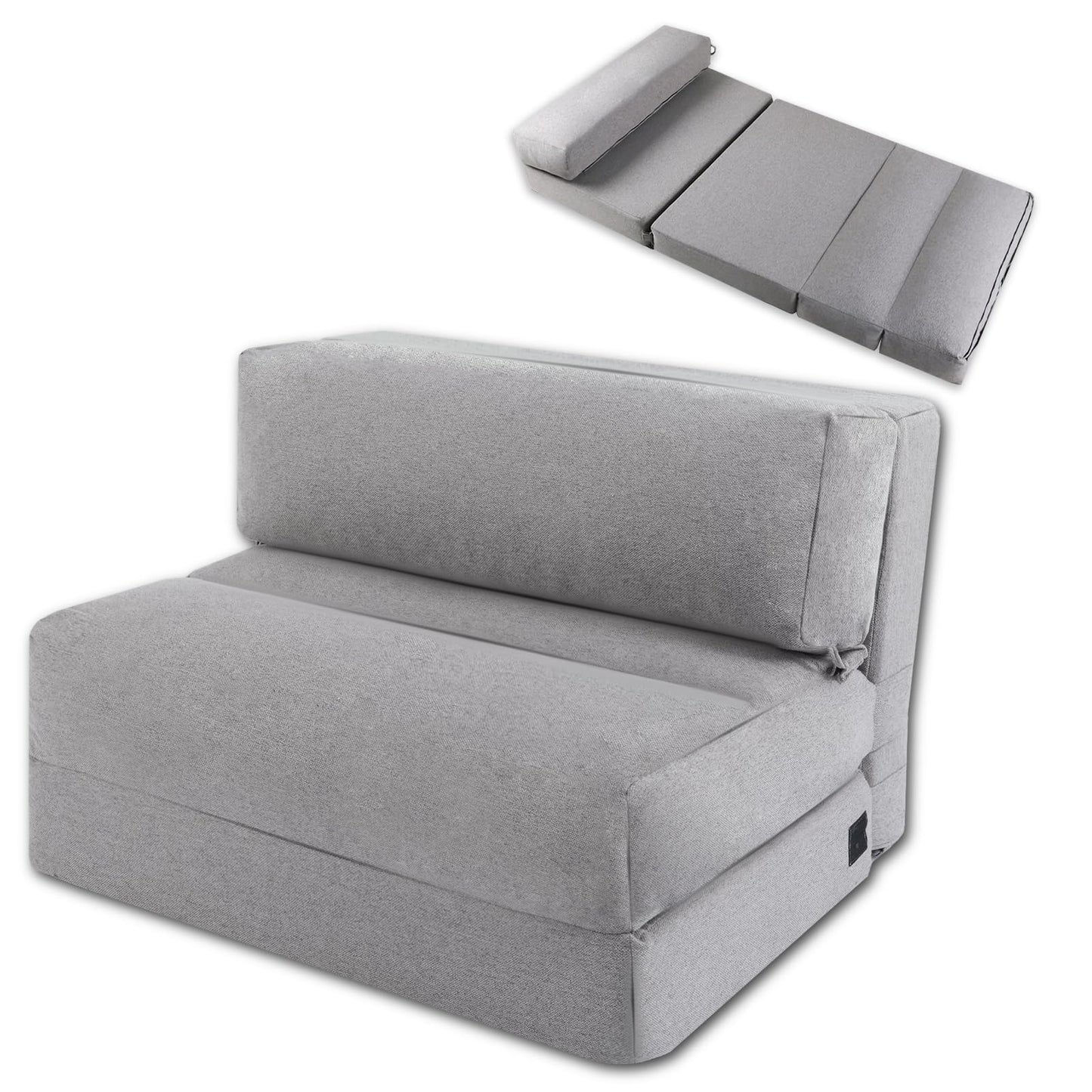 ZonLi Futon Sofa Bed,Convertible Folding Mattress Sleeper Chair Twin Size,Memory Foam Futon Sofa Couch with Washable Cover,for Living Room,Dorm,Guest Room,Home Office,Loft, Apartment (Gray)