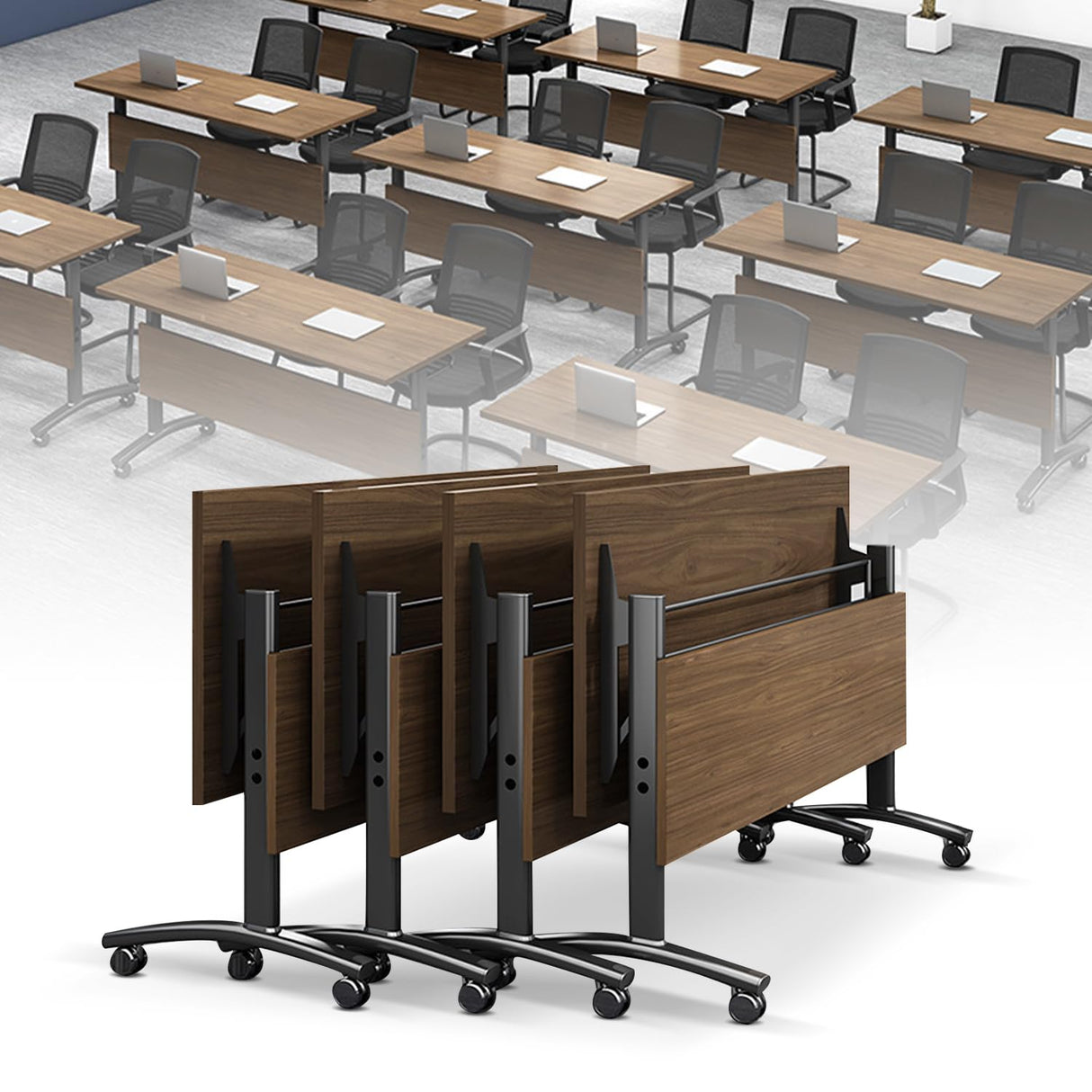 5.3FT Folding Conference Table with Lockable Wheels-Mobile Foldable Meeting Table Conference Room Table for Office Home Classroom Seminar Rooms-Durable,Space-Saving Design,Seats 2-10 People (6PACK) rzoizwko