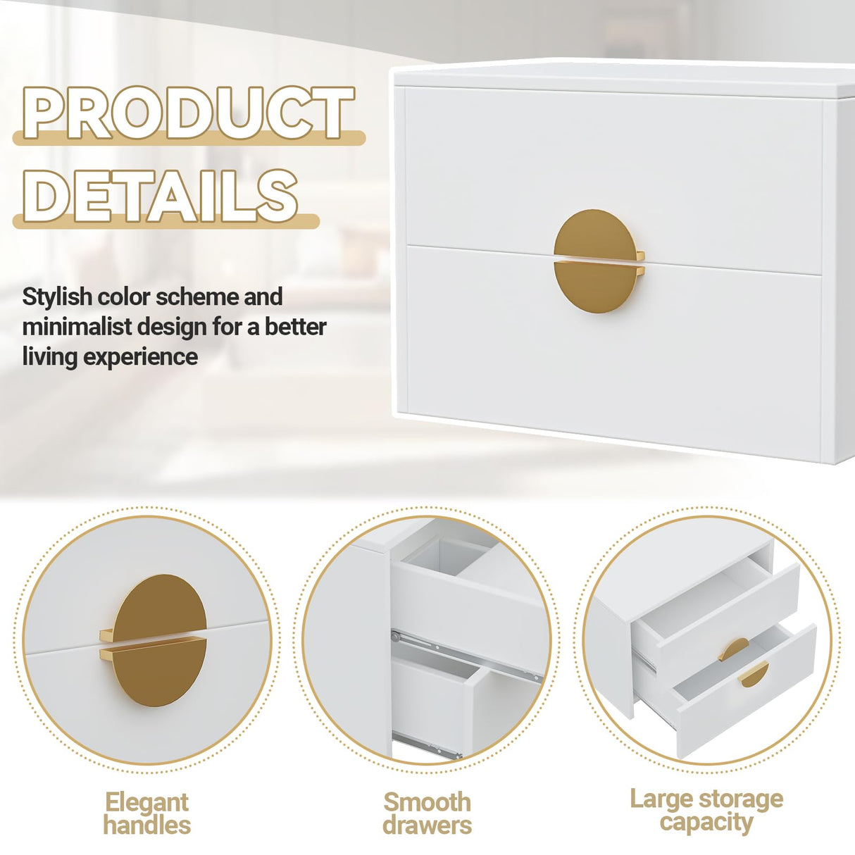 Floating Nightstands Set of 2 with LED Light Strip, and 2 Drawers – Modern Wall-Mounted Wooden Bedside Tables for Bedroom iyrany