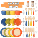 GAGAKU Wooden Dish Set for Kids,Play Dishes for Kids Kitchen, Wood Plates Set for Toddler, Montessori Wooden Kitchen Toys Accessories GAGAKU