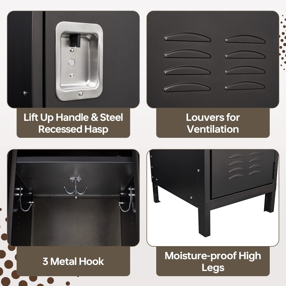 MIIIKO Metal Storage Locker Cabinet with 1 Door, 18“ Deep Lockers with Hanging Hooks, Clothes Locker for School, Bedroom, Home Office, Gym and Changing Room MIIIKO