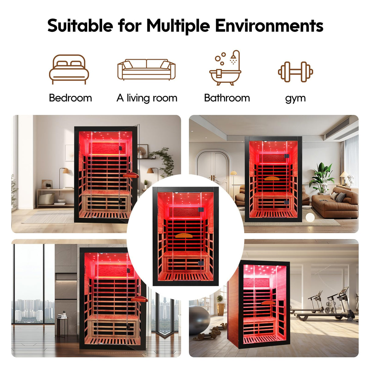 OUTEXER Infrared Sauna 2000W Wooden Saunas Home Spa Room Canadian Hemlock Wood Low-EMF Indoor Saunas with with 7 Color Starry Sky Ceiling Light for Two Person 74.8 * 47.2 * 41.3Inch OUTEXER