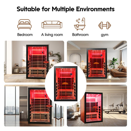 OUTEXER Infrared Sauna 2000W Wooden Saunas Home Spa Room Canadian Hemlock Wood Low-EMF Indoor Saunas with with 7 Color Starry Sky Ceiling Light for Two Person 74.8 * 47.2 * 41.3Inch OUTEXER
