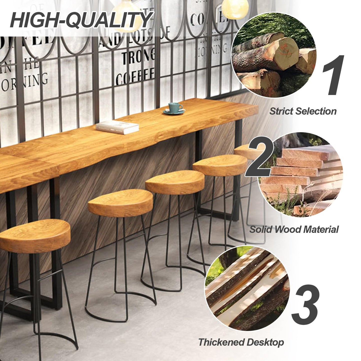 robwibw Bar Height Pub Table, Rectangle Bar Bistro Table Long Counter Height Dining Table Rustic Breakfast Bar for Bar Coffee Kitchen Restaurant (47.2" L * 17.7" W * 41.3" H) - WoodArtSupply