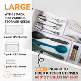 6 Pack Large Clear Plastic Drawer Organizer Trays, Acrylic Kitchen Drawer Organization and Storage Dividers, Non-Slip Storage Bins for Makeup, Kitchen Utensils, Bathroom, Jewelries and Office Desk Criusia