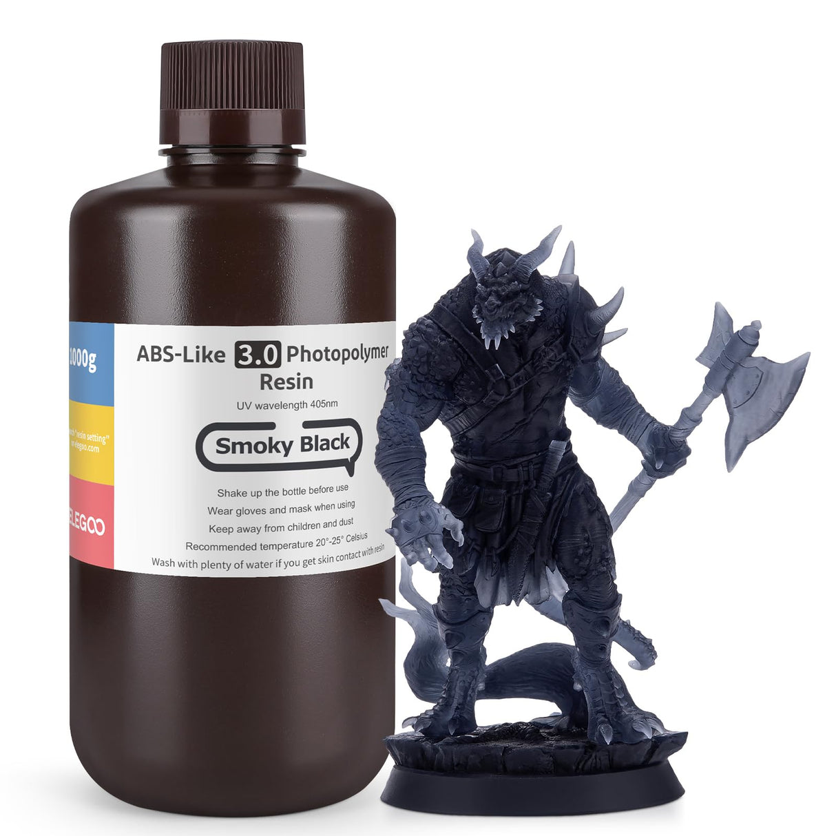 ELEGOO Upgraded ABS Like Resin 3.0, 405nm UV-Curing 3D Printer Resin with Higher Precision and Lower Shrinkage, Enhanced Strength and Toughness Photopolymer Resin for LCD Printer Smoky Black 1000G ELEGOO