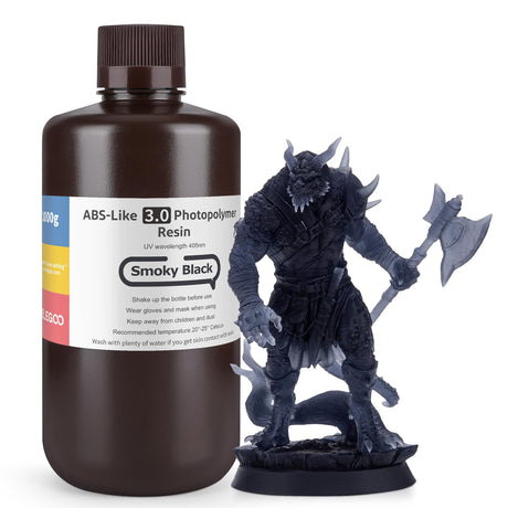 ELEGOO Upgraded ABS Like Resin 3.0, 405nm UV-Curing 3D Printer Resin with Higher Precision and Lower Shrinkage, Enhanced Strength and Toughness Photopolymer Resin for LCD Printer Smoky Black 1000G ELEGOO