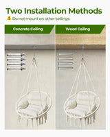 Greenstell Hammock Chair, Macrame Swing Chair with Comfy Cushion, Boho Hanging Chair for Outdoor & Indoor, Perfect for Bedroom, Patio, Balcony, Hold up to 330Lbs, Beige GREENSTELL