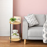 MOOACE End Tables Set of 2, Small Side Table, 2-Tier Round Nightstand Sofa Table Coffee Table with Bamboo Storage Shelves for Living Room, Bedroom MOOACE