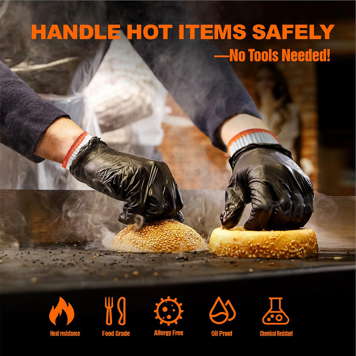 ANBOSON BBQ Gloves for Cooking Baking Grilling, 100 Count Disposable Nitrile Gloves and 4 Count Cotton Glove Liners Washable (6mil Nitrile, Large) ANBOSON