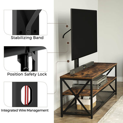 Seventable TV Stand with Mount and Power Outlet 51", Swivel TV Stand Mount for 32/45/55/60/65/70 inch TVs, Height Adjustable TV Entertainment Center with Cable Management, Rustic Brown