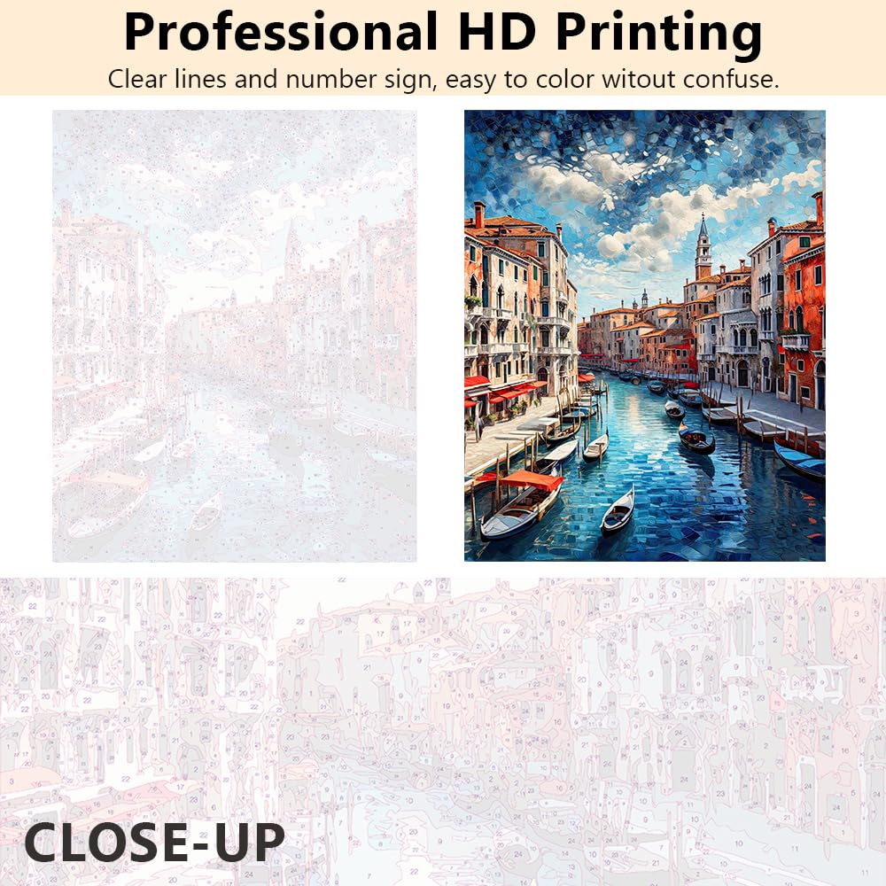TUMOVO Adult Paint by Number, Venice, 16 x20 Inch, Acrylic, Modern, City, Non-Foldable TUMOVO