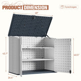 TUOZE 34 Cu Ft Resin Storage Shed with 2 Shelves, Waterproof Outdoor Storage Cabinet with Sloping Roof & Lockable Lid for Garden Tools, Trash Cans (Beige) Tuoze