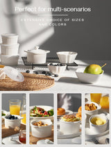 DOWAN 7 oz Ramekins with Lids Oven Safe, Creme Brulee Ramekins with Cover and Handle, Stackable Ceramic Bowls for Baking, Pudding, Dipping, Souffle Dish, Set of 4, White DOWAN