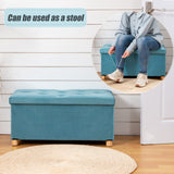 BRIAN & DANY 30 Inches Folding Storage Ottoman Bench, Ottoman with Storage for Living Room, with Wooden Feet and Lid, Teal BRIAN & DANY