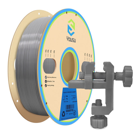 YOUSU PETG 3D Printer Filament 1.75mm Gray 1KG(2.2lbs), Better Physical Strength and Layer Bonding Performance 3D Printing Filament,Dimensional Accuracy +/- 0.02mm,Fits for Most FDM 3D Printers Yousu
