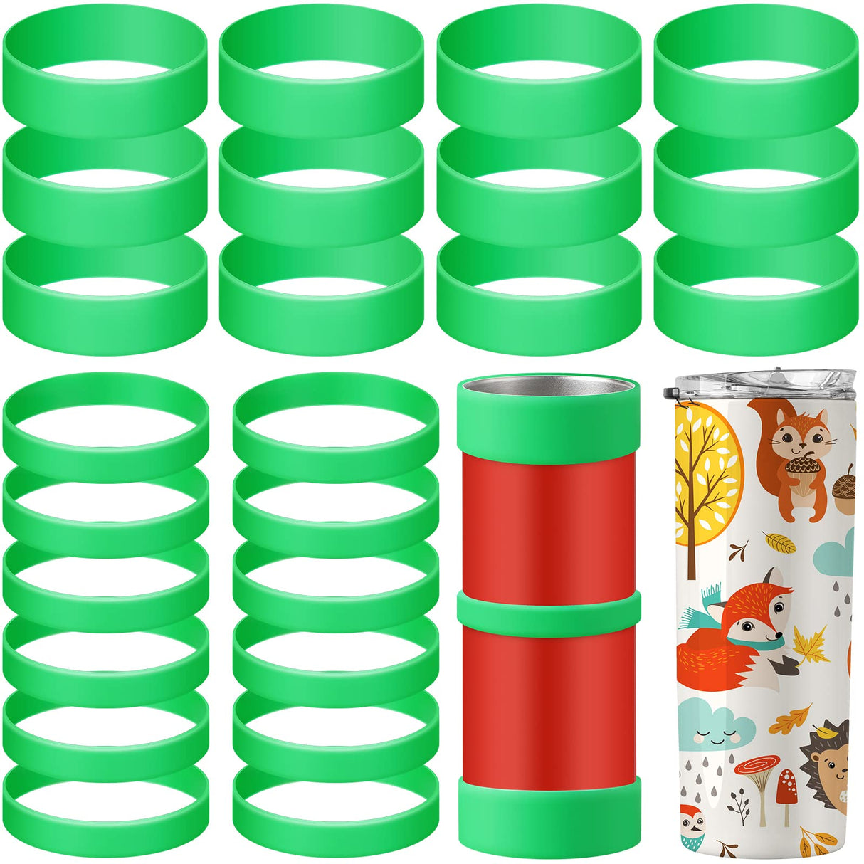 Yoande 24 Pcs Silicone Bands for Sublimation Cups Silicone Bands 2 Size Elastic Heat Resistant Thick Ring Rubber Bands Holder Tumbler Printing Band for Wrapping Cup Prevent Ghosting DIY Craft (Green) Yoande