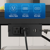 HOOBRO Bakers Rack with Power Outlet and LED Light, 45.3 Inch Microwave Stand with Shelves, Coffee Bar Cabinet with Wine Rack & 4-S Hooks, Kitchen Utility Storage Shelf with Cabinet, Black BB16UDHB01 HOOBRO