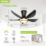 DAMINY 30 Inch Black and Gold 5 Blade Ceiling Fan with Light, Modern Ceiling Fan with Remote,Large Airflow,Flush Mount,6CCT,Dimmable,Noiseless,Bedroom Ceiling Fan DAMINY