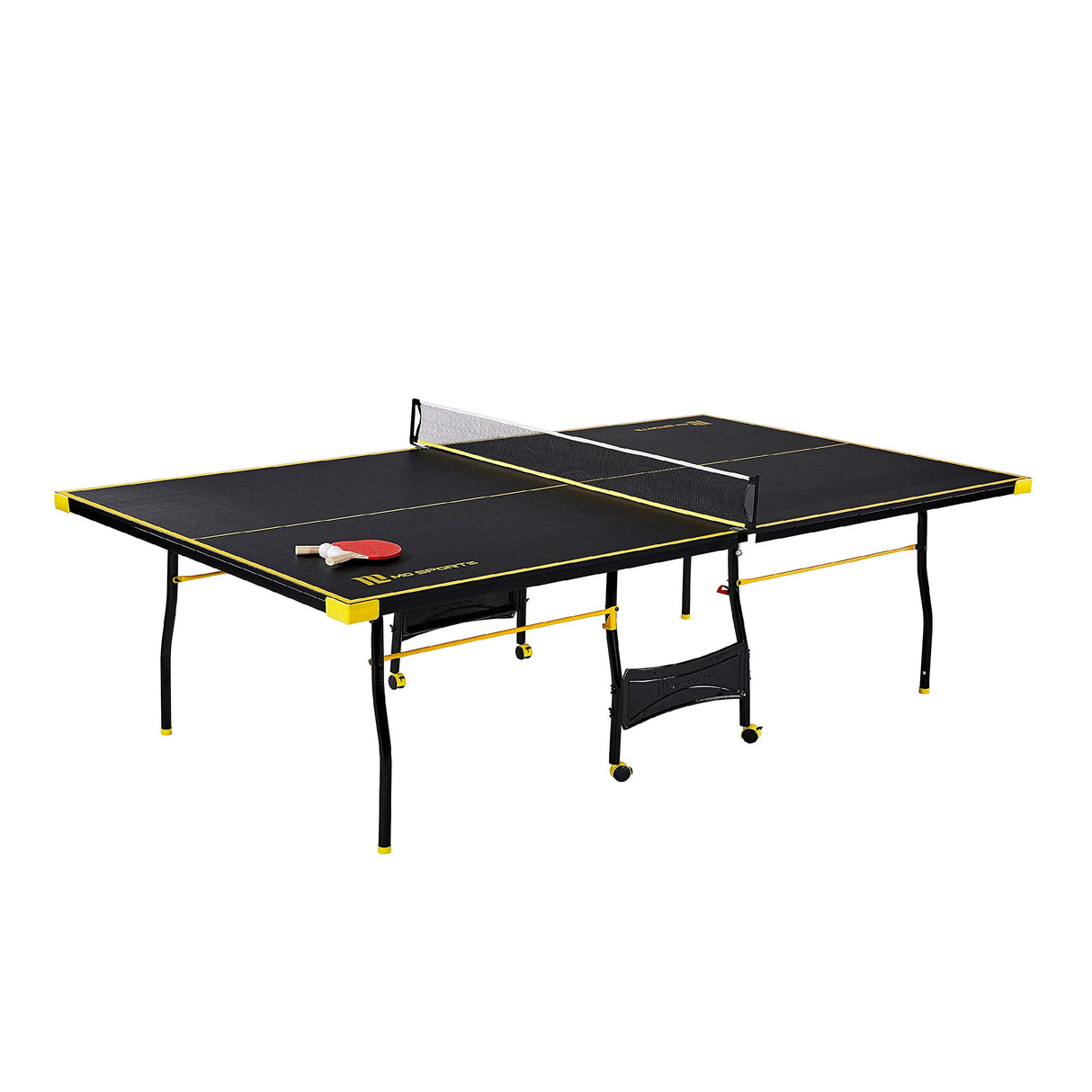 MD Sports Table Tennis Set, Regulation Ping Pong Table with Net, Paddles and Balls (8 Pieces) - Black & Yellow MD Sports