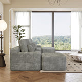 KEIKI 150" U-Shaped Oversized Corduroy Modular Sectional Sofa with 2 Ottomans and Multi Functional Console, 6-Seater Upholstered Couch with USB and 2 Cup Holder, Easy Assembly, for Living Room, Grey KEIKI