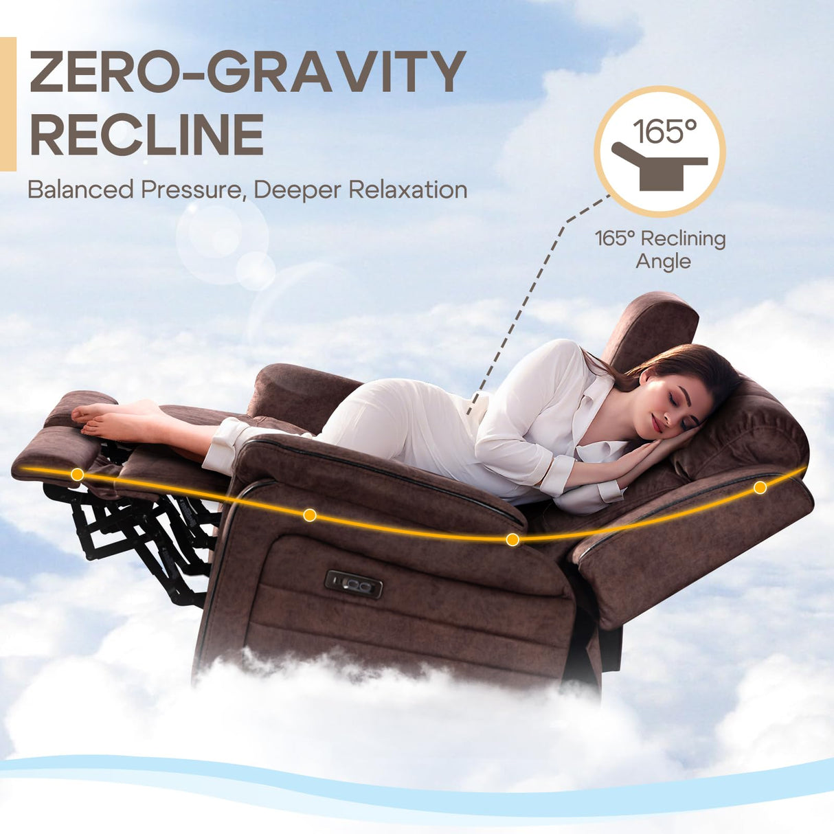 Zero Gravity Power Reclining Loveseat Sofa with Adjustable Headrests, Power Loveseat Recliner with Console, Electric 2-Seater Recliner Couch with Charging Port for Living Room (Velvet, Brown) CALIVIA