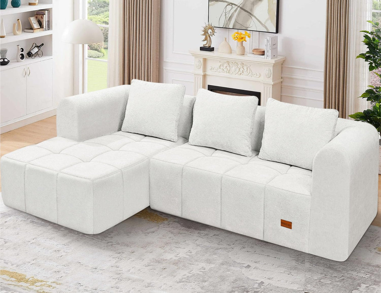HABUTWAY 103" L-Shaped Modular Sectional Sofa, No Assembly Required Deep Seat Couch with 3 Pillows, Soft Fabric Upholstered, Modern Chaise Lounge for Living Room, Bedroom, Beige HABUTWAY