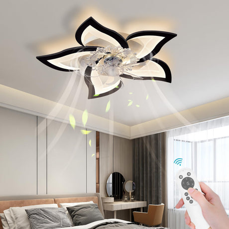 Bevenus Low Profile Ceiling Fans with Lights,27.2” Black Modern Dimmable Flower Shape Ceiling Light Fan with Remote Control/app Control,Timing 6 Gear Speeds Fan Ceiling Lamp. Bevenus