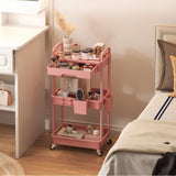 LLMRR 3 Tier Rolling Utility Cart with Drawer, Plastic Storage Organizer Rolling Carts with Wheels Handles Hanging Cups Hooks for Office, Bathroom, Kitchen,Craft Art Room (Pink) LLMRR