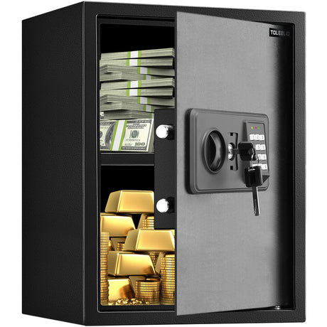 3.0 Cubic Feet Fire proof Safe Boxes for Home Use, Digital Home Security Safe Box with Electronic Keypad & Keys, Personal Safe for Firearm Medicine Money Documents Valuables TOLEBLID