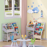 Kids Bookshelf and Toy Storage Organizer - 3 Tier Book Shelf for Kids Rooms with Movable Drawer, Kid Bookcase with 2 Toy Bins, Toddler Baby Childrens Bookshelf, for Bedroom Playroom Classroom (White) LATIBELL