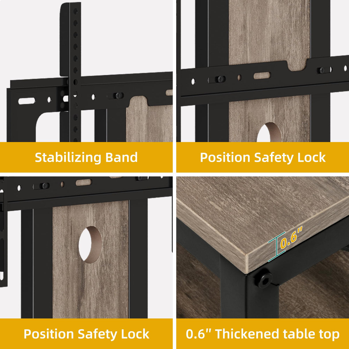 DWVO TV Stand with Mount, Black TV Stands for Living Room w/Power Outlet, LED Entertainment Center for 70/65/60 inch TV, Height Adjustable TV Console Cabinet, Grey DWVO