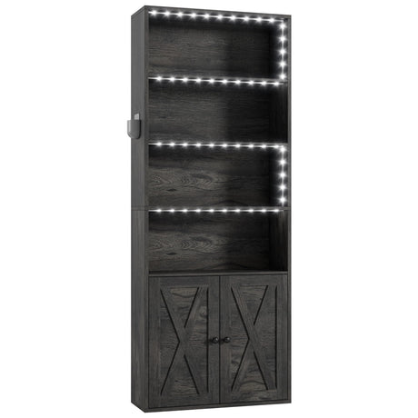 IRONCK Tall Bookcase with LED Lights, 70 in Industrial Bookshelf Display Shelf Floor Standing for Home Office, Living Room, Bed Room IRONCK