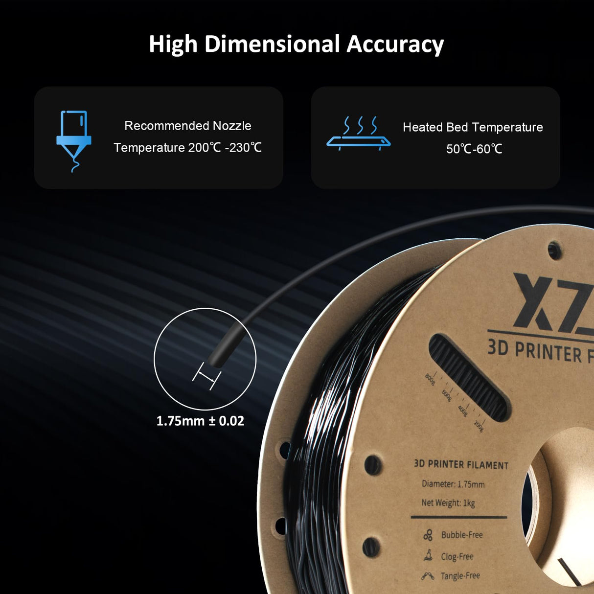 XZN TPU 95A Filament 1.75mm, Soft 95A Flexible 3D Printer Filament, 1KG Spool (2.2 lbs), Dimensional Accuracy +/- 0.02 mm, Vacuum Sealed, Excellent Layer Adhesion, Fits Most FDM Printers (TPU Black) XZN