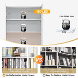 IRONMIX Modern Bookshelf with Doors and Shelves, 70.87" H Metal Bookshelf, Tall Bookcase, 5-Tier Curio Cabinet for Collectibles, White Storage Cabinet Display Case for Home Office, Living Room, School IRONMIX