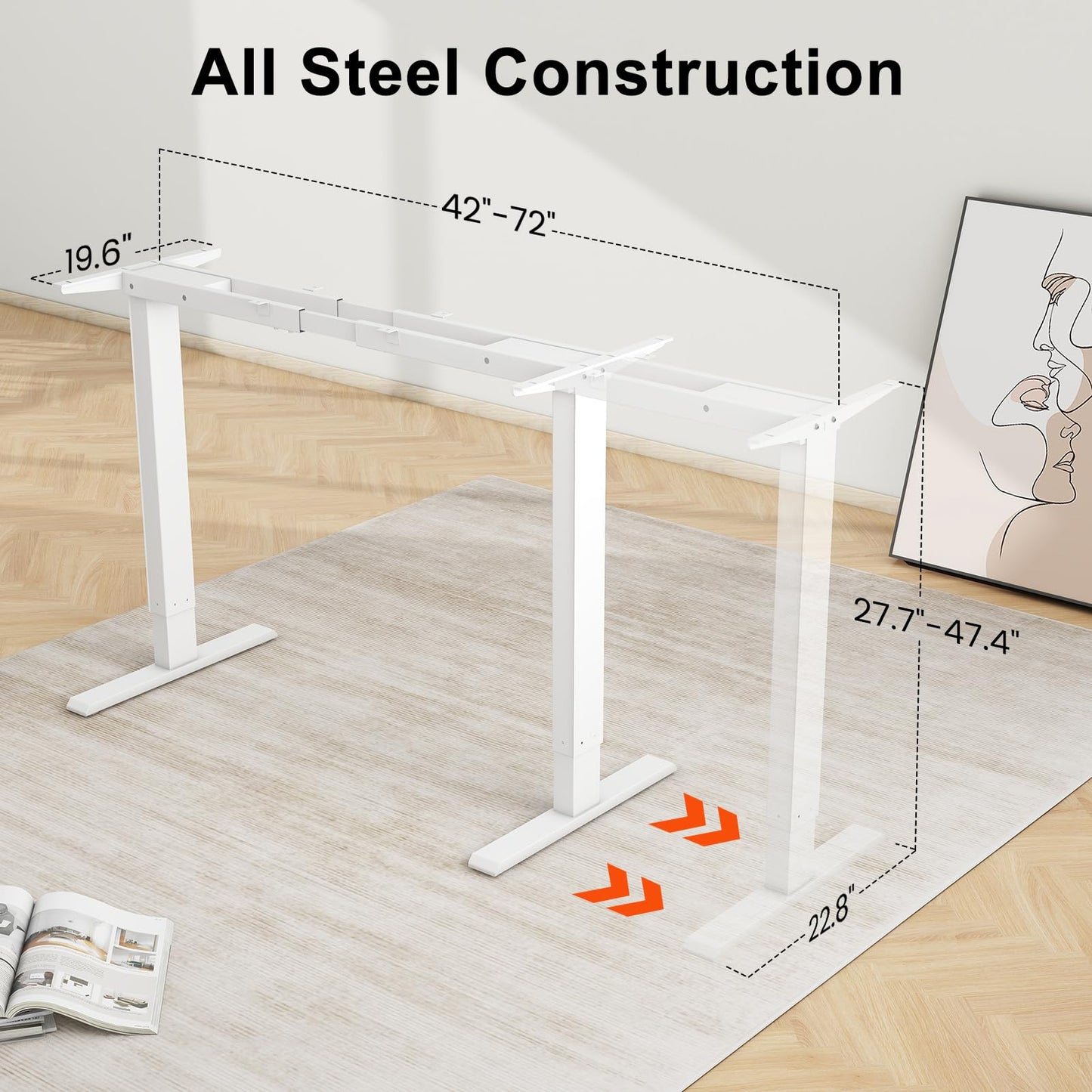 Win Up Time Dual Motor Electric Adjustable Standing Desk Frame, Sit to Stand Desk Frame for 43 to 63 inch Desk Top, Ergonomic Standing Height Adjustable Base, White - WoodArtSupply