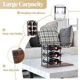MOOACE Countertop Wine Rack, Hold 6 Wine Bottles and 4 Glasses Rack, Freestanding Wine Rack for Home, Kitchen, Bar Table, Wine Cellar, Cabinet MOOACE