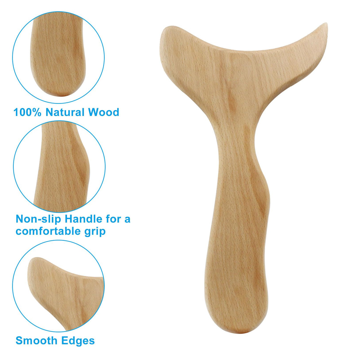 Hitefu Wooden Gua Sha Massage Tool with Handle, Wooden Lymphatic Drainage Massager, Wood Therapy Massage Tools for Cellulite Massage & Muscle Release Hitefu