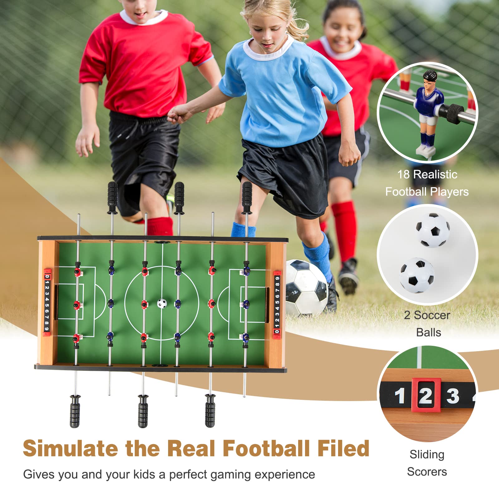 Giantex 27" Foosball Table, Easily Assemble Wooden Soccer Game Table Top w/Footballs, Indoor Table Soccer Set for Arcades, Game Room, Bars, Parties, Family Night - WoodArtSupply