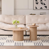 Valivestia Round Nesting Coffee Tables Set of 2, Mid Century Modern Small End Table with Fluted Style Drum Side Tables, Wood Slat Side Table Set for Living Room Bedroom Balcony Office Valivestia
