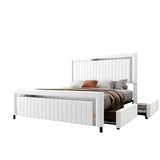 Jocisland Upholstered Platform King Size LED Bed Frame with 4 Storage Drawers, Adjustable Headboard, White Jocisland