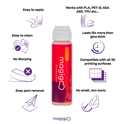 Magigoo MO2016 All-in-One 3D Printer Adhesive Glue, Reduces Warping for ABS, PLA, PETG, HIPS and TPU Filament on Glass, Flex Plate, PEI, Buildtak, Kapton 50ml, 1.69 fl. oz. - WoodArtSupply