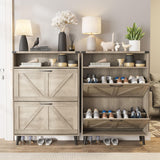 Halitaa Shoe Cabinet with 2 Flip Drawers,Shoe Storage Cabinet for Entryway,Freestanding Shoe Cabinet Organizer with Open Storage,Narrow Farmhouse Shoe Rack with Legs,Grey Halitaa