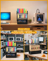 2-Tier Desktop Filament Storage Rack with Fabric Drawer - 3D Printer Filament Spools Holder Shelf for PLA/ABS/TPU Filaments, Tabletop Organizer for Home Office, Workshop Studio (Black Single Row) Rackgolfic