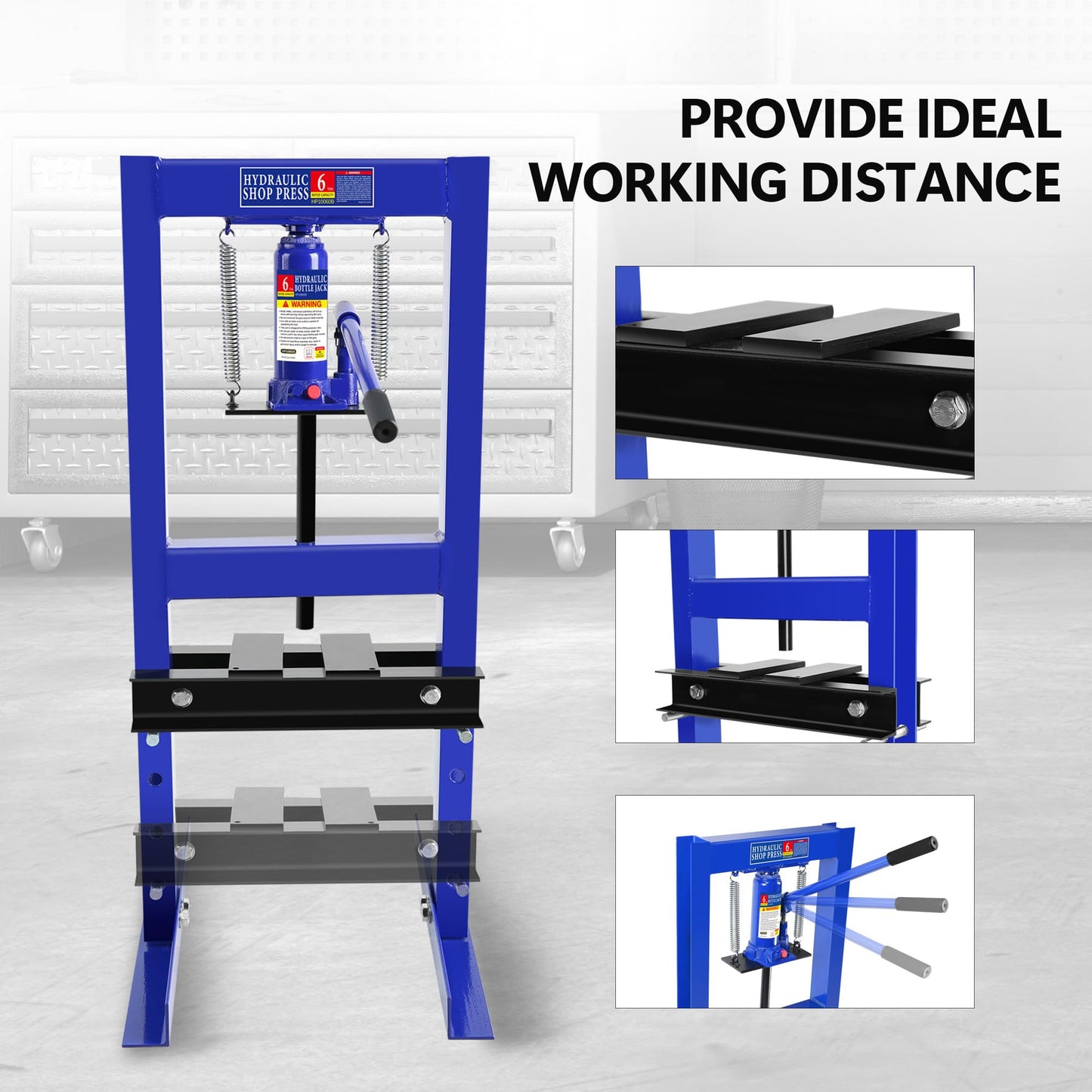 6 Ton Hydraulic Press, H-Frame Garage Floor Adjustable Shop Press with Stamping Plates to Bend, Straighten, Or Press Parts, Install Bearings & U-Joints - WoodArtSupply