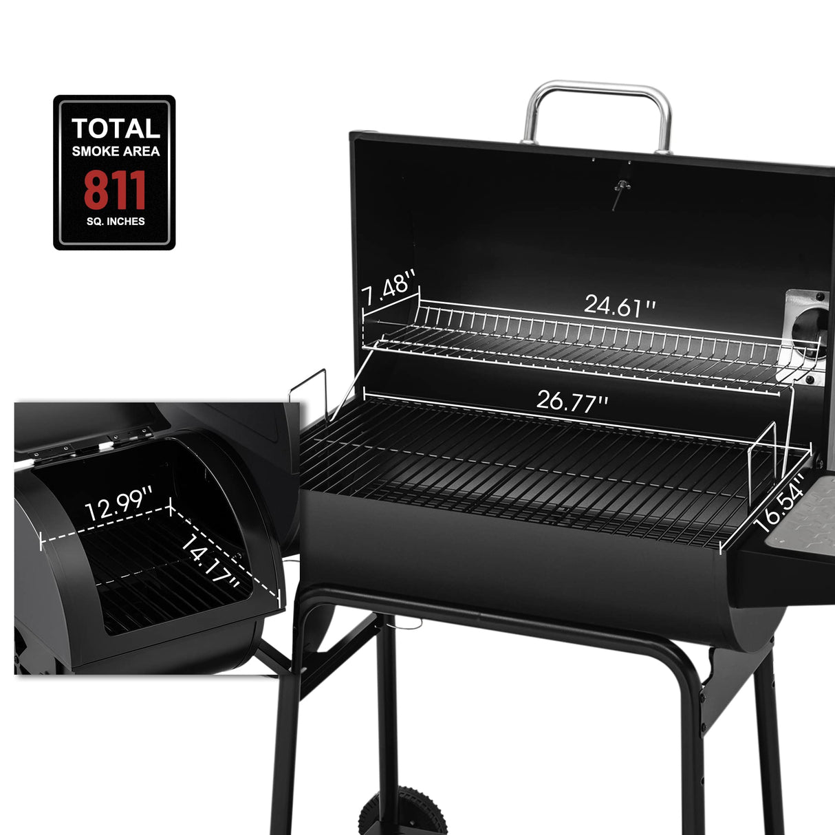 Royal Gourmet CC1830M 30-Inch Barrel Charcoal Grill with Offset Smoker & Warming Rack, Outdoor BBQ Grill with 811 Sq. In. Cooking Space for Backyard, Patio and Parties, Black Royal Gourmet
