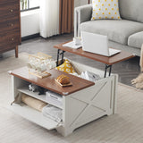 Karl home Coffee Table with Lifting Top, Farmhouse Coffee Table with Storage, Wood Square Coffee Table, Living Room Coffee Table, Center Table, Cocktail Table, 31.5", White Karl home