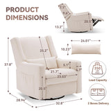 Tbfit 360° Swivel Recliner Chair, Nursery Rocking Chair with Lumbar Support & Footrest for Bedroom, Comfy Upholstered Armchair with Pillows & Storage Bag for Living Room (Beige, Hidden Ring Handle) Tbfit